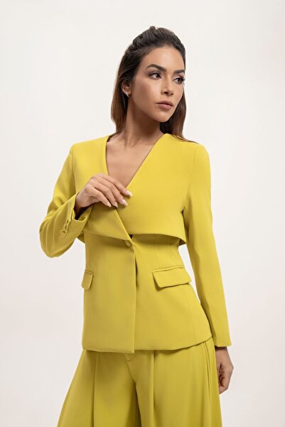 Borncelebs Lime Green Blazer and Wide Leg Trouser Premium Suit Set