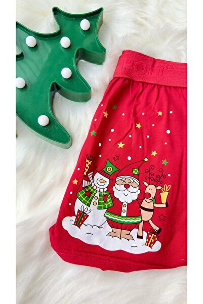 Sinem Çeyiz بوكسر بولي 905 باللون الأحمر لعيد الميلاد على شكل شجرة الصنوبر وسانتا كلوز ونمط الغزلان