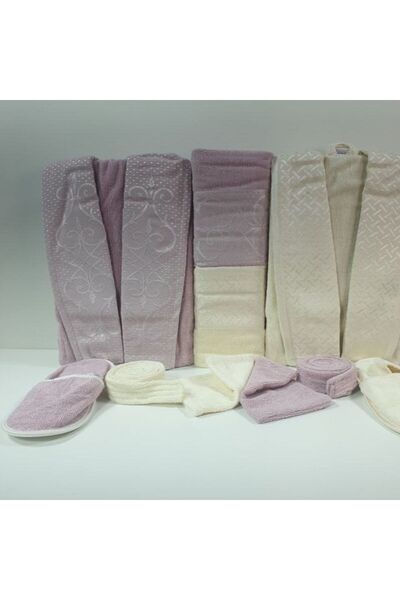 Reiashn Tyke robe set, off-white and mauve, 12 pieces