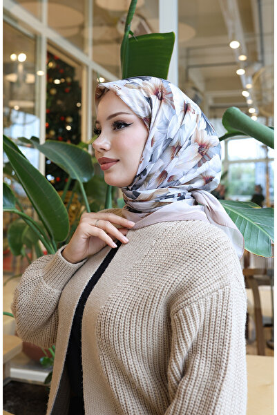 sefamerve Φουλάρι με σχέδιο λουλουδιών 70332-05 Καφές με γάλα βιζόν