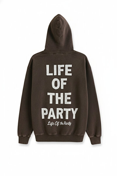 BARRELS AND OIL Men's Kangaroo Pocket Sweatshirt with Writing on the Back - Brown