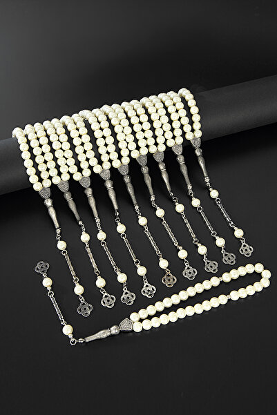 Öyküm accesory 10 Pieces Glass Pearl Natural Stone Prayer Beads Set, Gift Rosary, Wholesale Prayer Beads, Cream Color