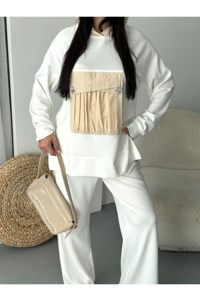 Moda İkra Hooded Top and Bottom Set with Decorative Pocket Detail for Women