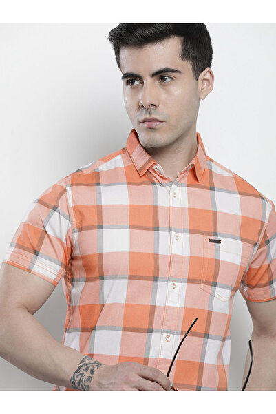 The Indian Garage Co By Styli Men Orange Checkered Short Sleeve Shirt