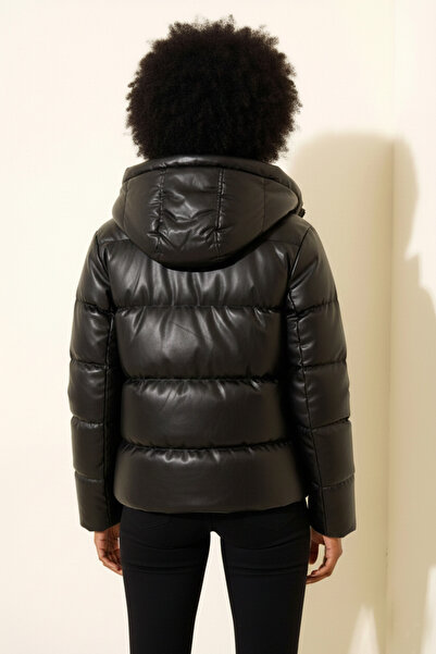 Kirazgym Women's Shiny Puffer Hooded Short Coat