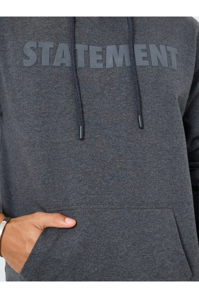 Styli Men Charcoal Relaxed Fit HD Print Hoodie