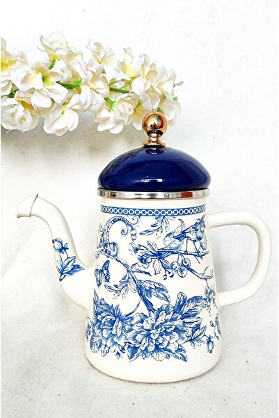 EBRULİEMAYE Blue Blanc Decorative Enamel Coffee Pot 1 Liter Milk Jug Pitcher Oil Pot Camping Teapot