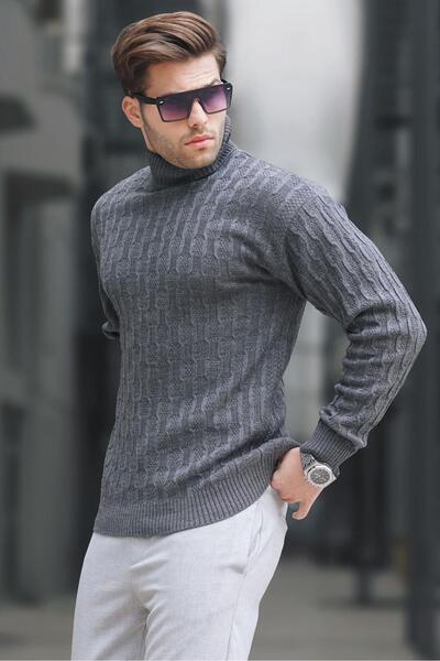 Madmext Anthracite Turtleneck Patterned Men's Sweater 6835