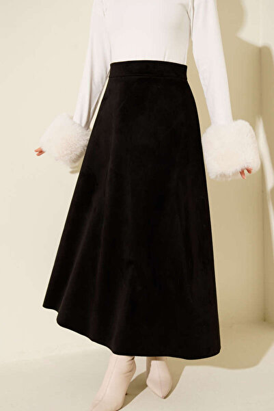 MODA MAÇKA PARK تنورة واسعة من الجلد المدبوغ مع حزام مطاطي عند الخصر