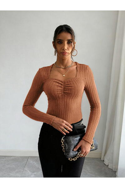 Take Two By Styli Women Orange Long Sleeve Ribbed Top