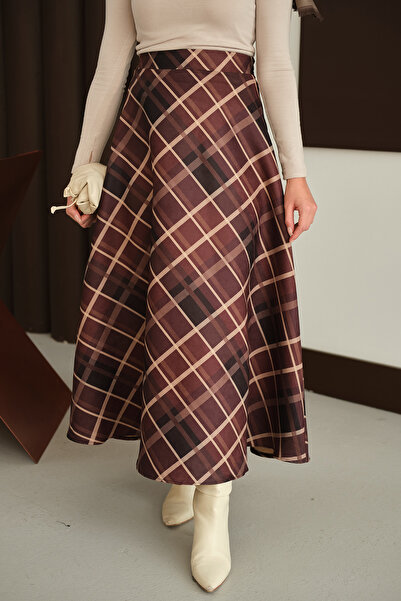 LOCCO Γυναικεία καρό φούστα καφέ