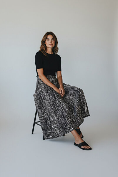 ECE GİYİM Women's Eight-Piece Fish Skirt with Elastic Waist and Patterned