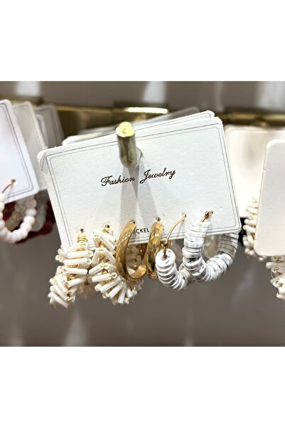 Fashion Jewellery مجموعة أقراط دائرية متعددة من الذهب الأبيض