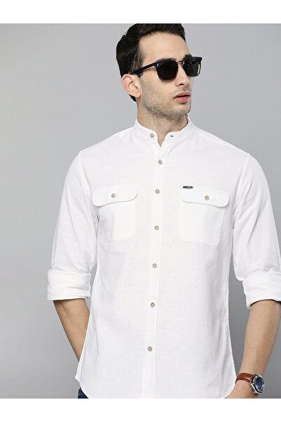 The Indian Garage Co By Styli Men White Mandarin Collar Slim Fit Shirt
