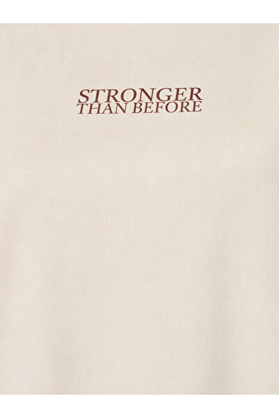 Styli Beige Oversized Slogan T-Shirt