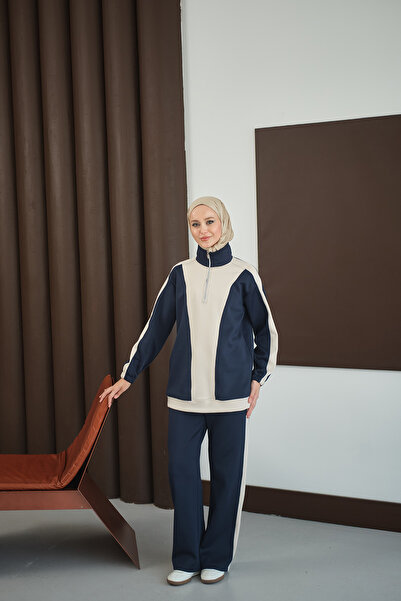 LOCCO Жіночий двоколірний комплект із застібкою-блискавкою, темно-синій