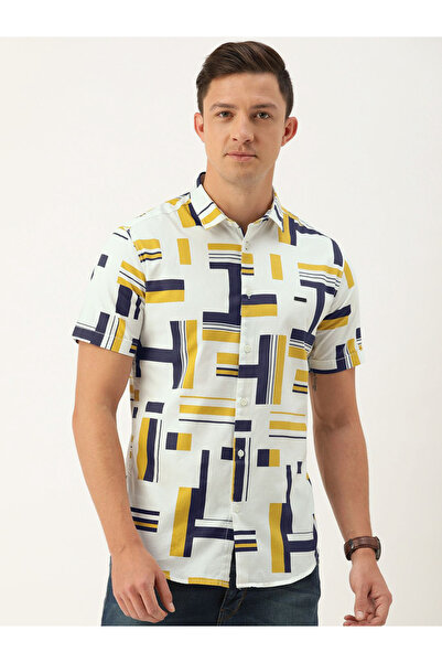 The Indian Garage Co By Styli Men White Abstract Print Casual Shirt