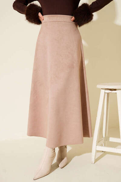 MODA MAÇKA PARK Fusta evazată din piele intoarsa cu talie elastica