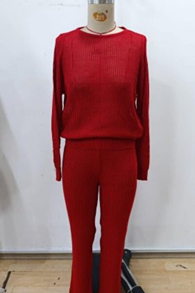 Mossta Knitwear Blouse and Wide Leg Pants Set - Red