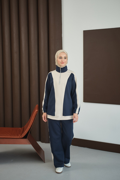 LOCCO Жіночий двоколірний комплект із застібкою-блискавкою, темно-синій