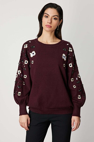 ON Floral Embroidered Balloon Sleeve Knit Sweater