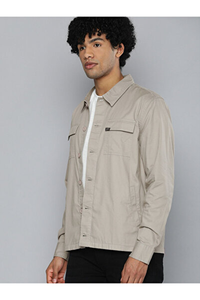 The Indian Garage Co By Styli Men Beige Slogan Print Casual Shirt