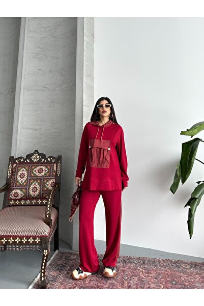 Moda İkra Hooded Top and Bottom Set with Decorative Pocket Detail for Women