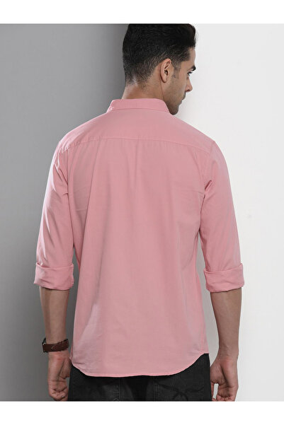 The Indian Garage Co By Styli Men Pink Solid Spread Collar Shirt