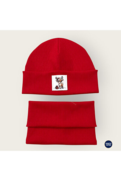 Mustran 4-12 Years Old Christmas Themed Children's Beret Neck Collar Set | Handcrafted, Double Layered & 95% Cotton Gift