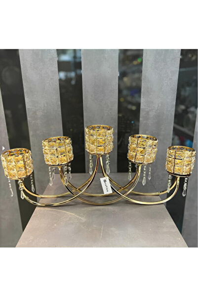 city gold Yatay Şamdan Kristal Taşlı Lüx Dekoratif
