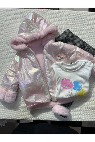 mayakids Shiny Jacket with Plush Inside Baby Girl Triple Set