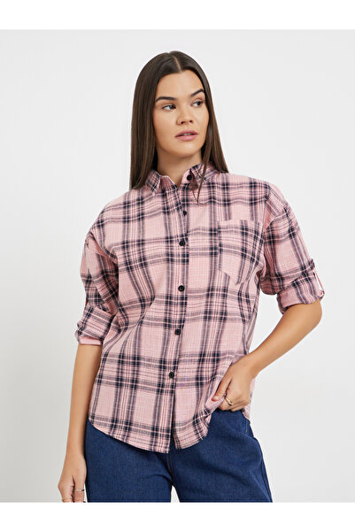 Styli Pink Checked Long Sleeve Shirt