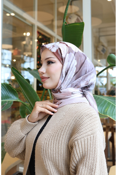 sefamerve وشاح قطني منقوش بالزهور 70333-03 بني فاتح