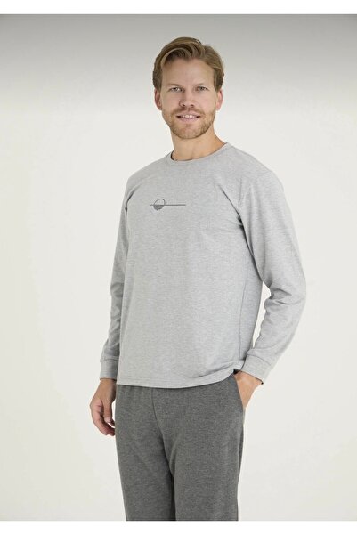 İpek Men's Long Sleeve Crew Neck Cuffed Modal-Cotton Fabric Pajama Set