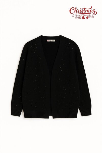 Mixray 7006 Women's Christmas Edition Sequin Knit Cardigan Black