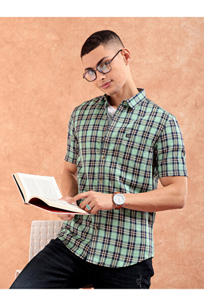 The Indian Garage Co By Styli Men Green Checkered Slim Fit Casual Shirt