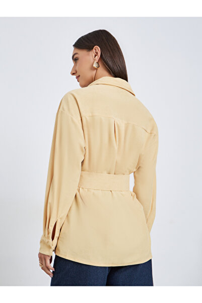 Styli Longline Corduroy Shirt with Belt