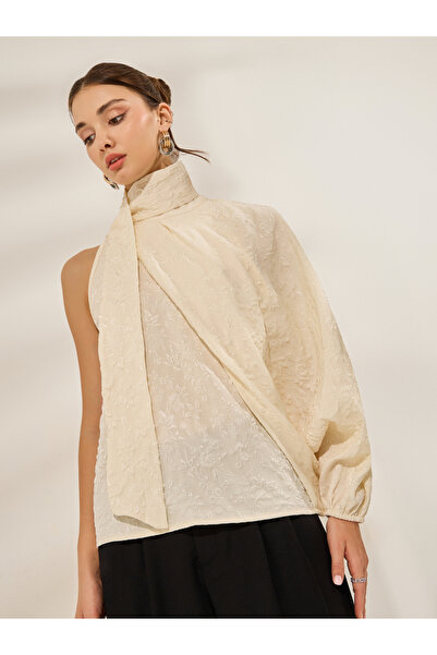 Styli Off White One Sleeve Asymmetric Top