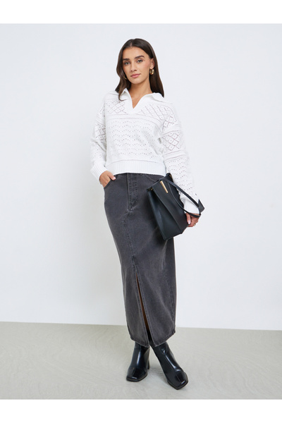 Styli White Knit Long Sleeve Top