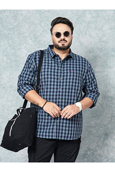 HardSoda By Styli Plus Size Blue Checked Long Sleeve Casual Shirt