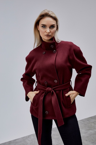 Bolivente Carvella Burgundy Mock Neck Belted Cashmere Jacket