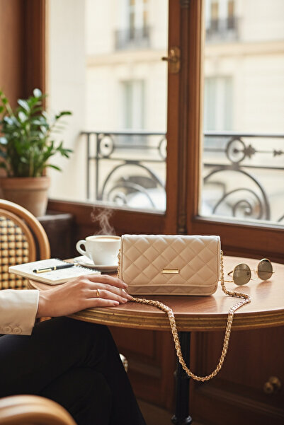 Moda fiesta Γυναικεία τσάντα χιαστί με καπιτονέ λουράκι με αλυσίδα – Πολλαπλές θήκες, θήκη για κάρτες, θήκη με φερμουάρ