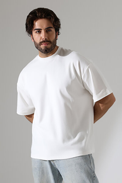 DİVİSTA Men's 100% Cotton Low Sleeve Oversized Interlock T-Shirt