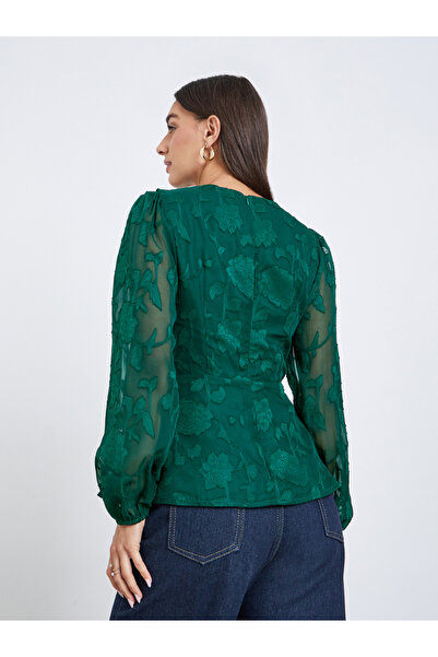 Styli Emerald Green Ruffle Detail Long Sleeves Blouse