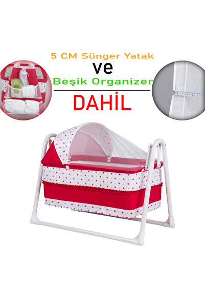 CHUBBY BABY Lüks Sallanır Tenteli Beşik + Organizer + 5 CM Sünger Yatak