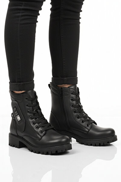 AYAKMOD حذاء نسائي أسود ببطانة صوفية داخلية ونعل مضاد للانزلاق مع سحاب 24024 Z