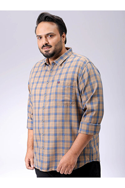 HardSoda By Styli Plus Size Beige Checked Casual Shirt