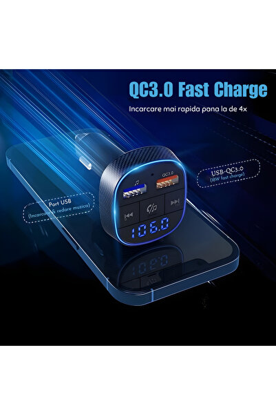 SGTT Modulator FM cu Bluetooth și USB, redare muzică, apeluri hands-free, compatibil cu Android și iOS