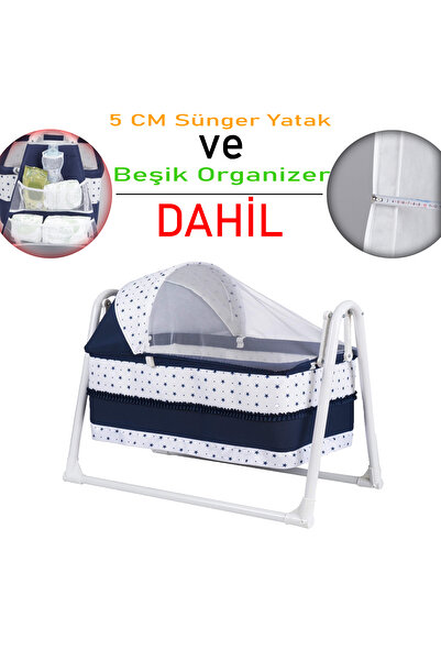 CHUBBY BABY Lüks Sallanır Tenteli Beşik + Organizer + 5 CM Sünger Yatak