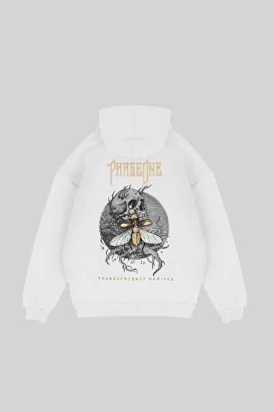 LAYORA Phaseone Printed White Oversize Unisex Hooded Sweatshirt
